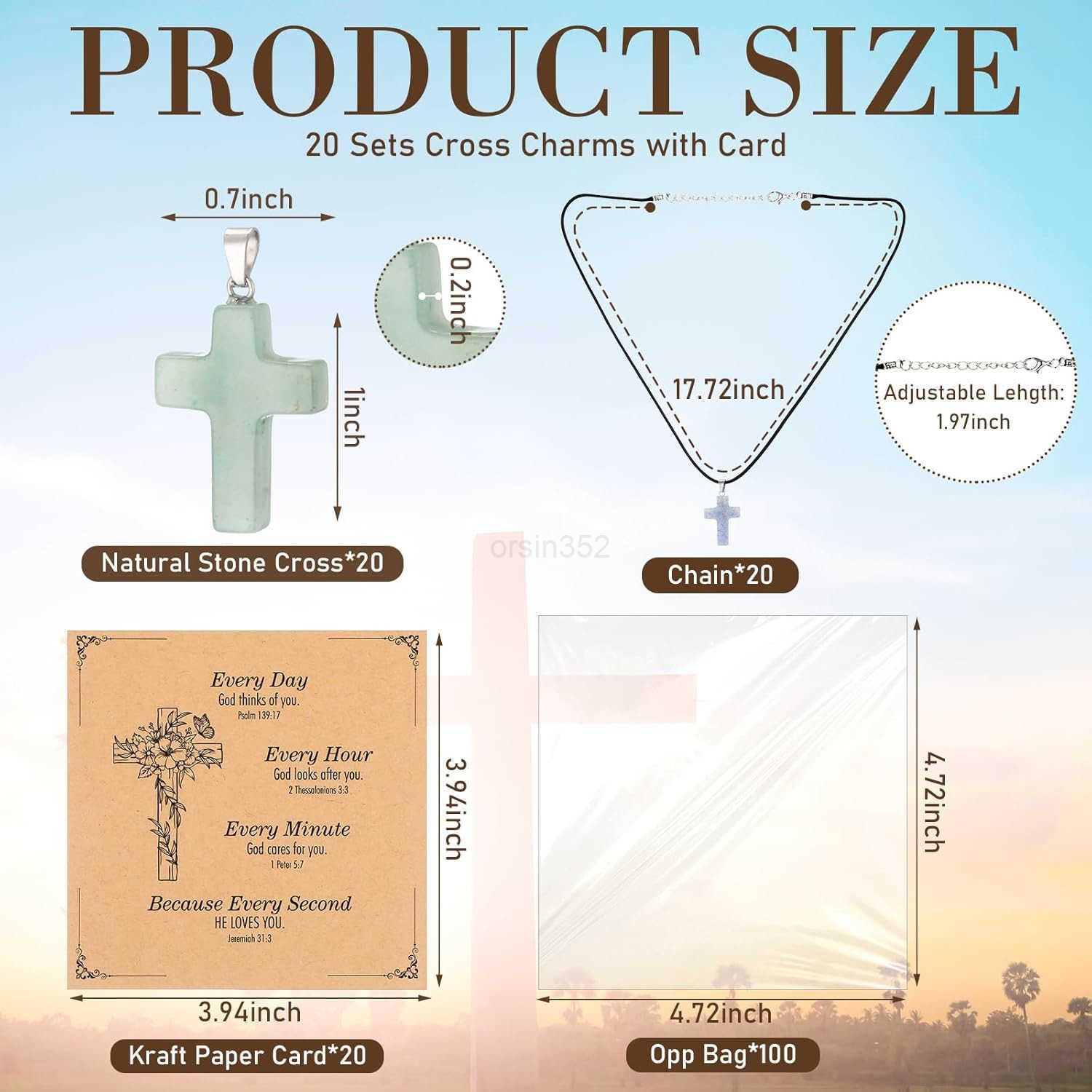 Cross Charms for Jewelry Making Natural Stone Cross Gemstone Pendant Quartz Crystal Charm with Leather Chain and Christian Card for DIY Necklace Earri