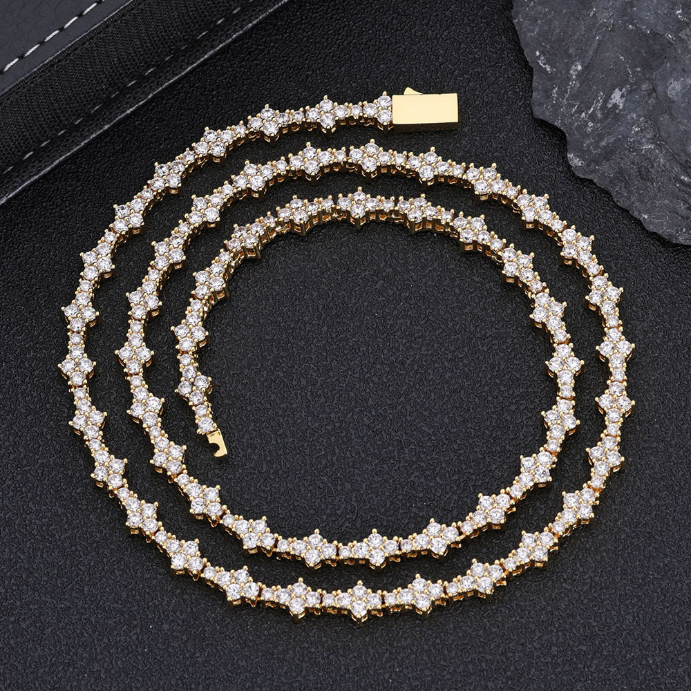 Hip Hop Tennis Chain Necklace Bracelet 5A Zircon Real Gold Plated Spring Clasp Clavicle Chain Jewelry