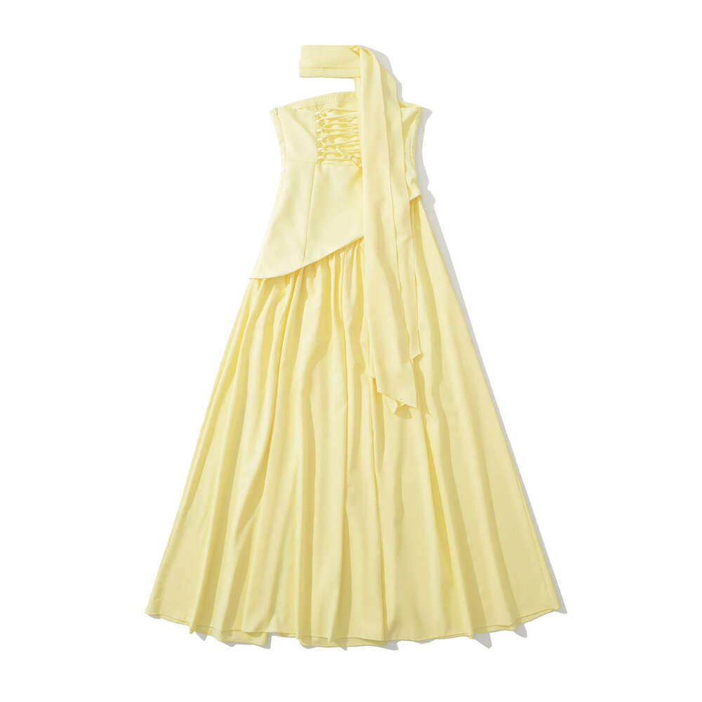 DHEssentials Off-Shoulder Waist-Cinching Strapless Zipper Tight Irregular Slit Sexy Vacation Long Dress