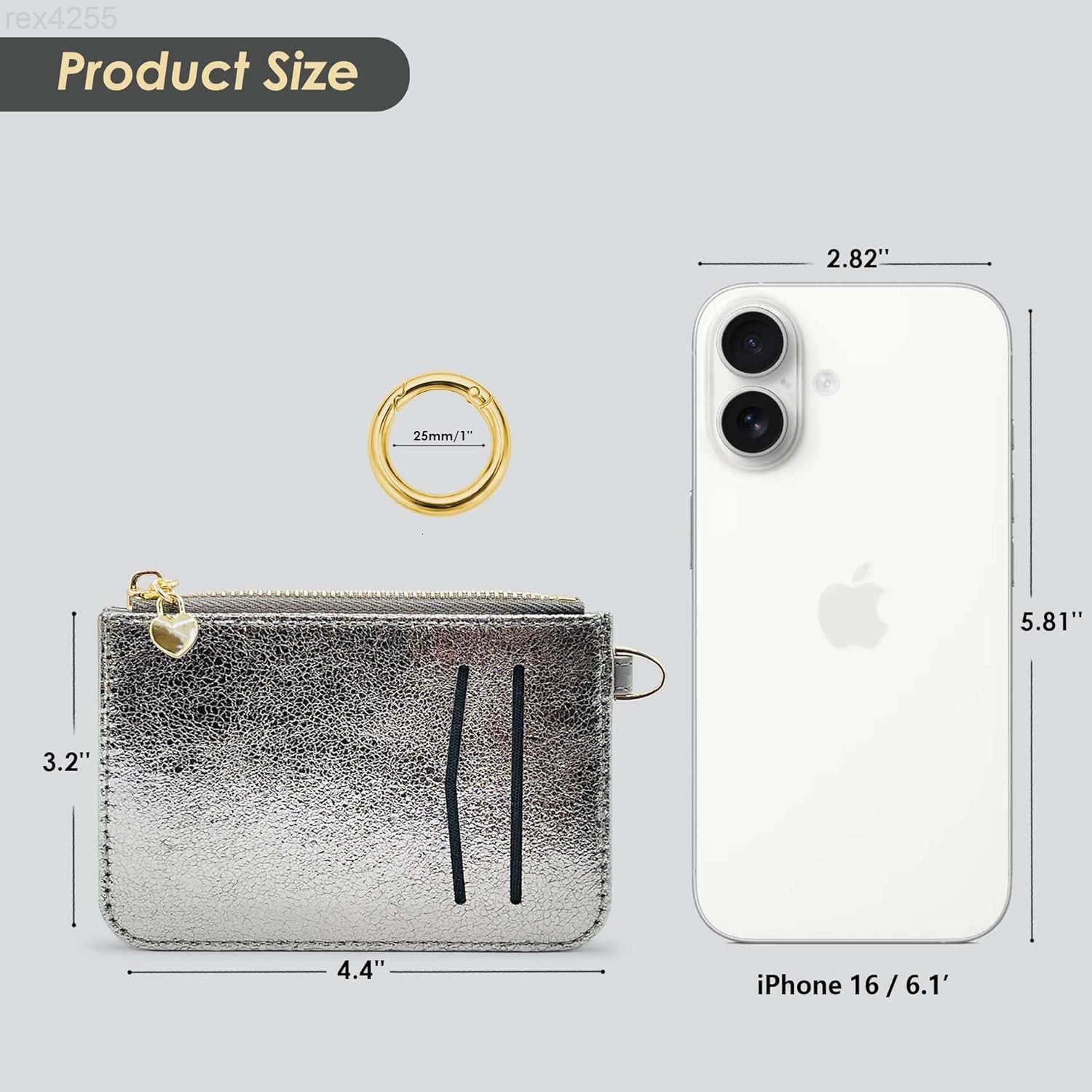 Key Chain Wallet Women Credit Card Holder for Women with Metal Key Chain Ring for Car KeysLadies Mini Purse with ID Window and Zipper Pocket GreyW2509