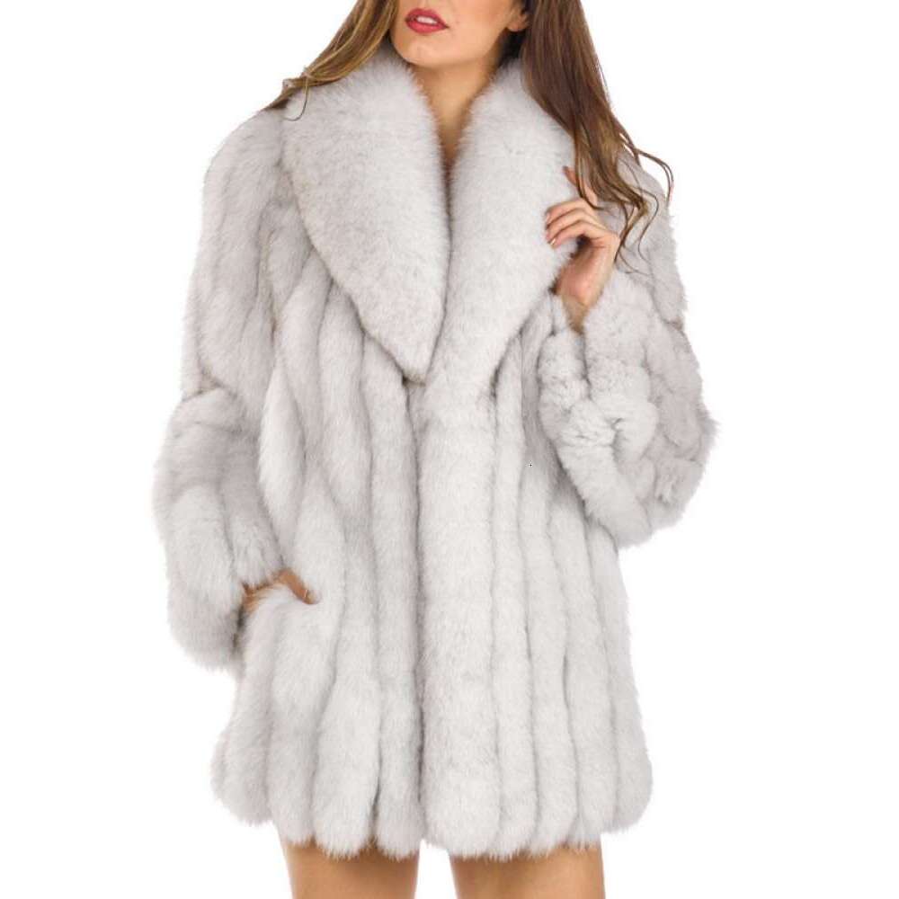 Women's Clothing Patchwork Top Fur Women's Mid Length Leather Jacket 250912