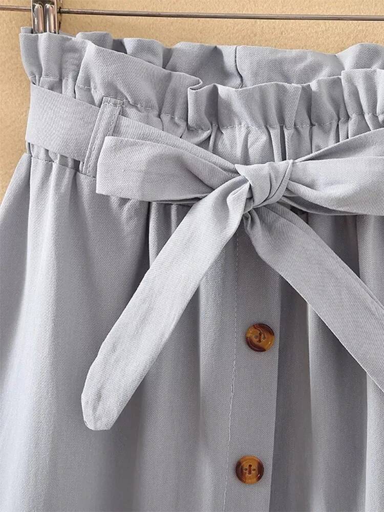Summer Autumn Skirts Womens Midi Knee Length Korean Elegant Button High Waist Female Pleated School Skirt dongdumaoyi
