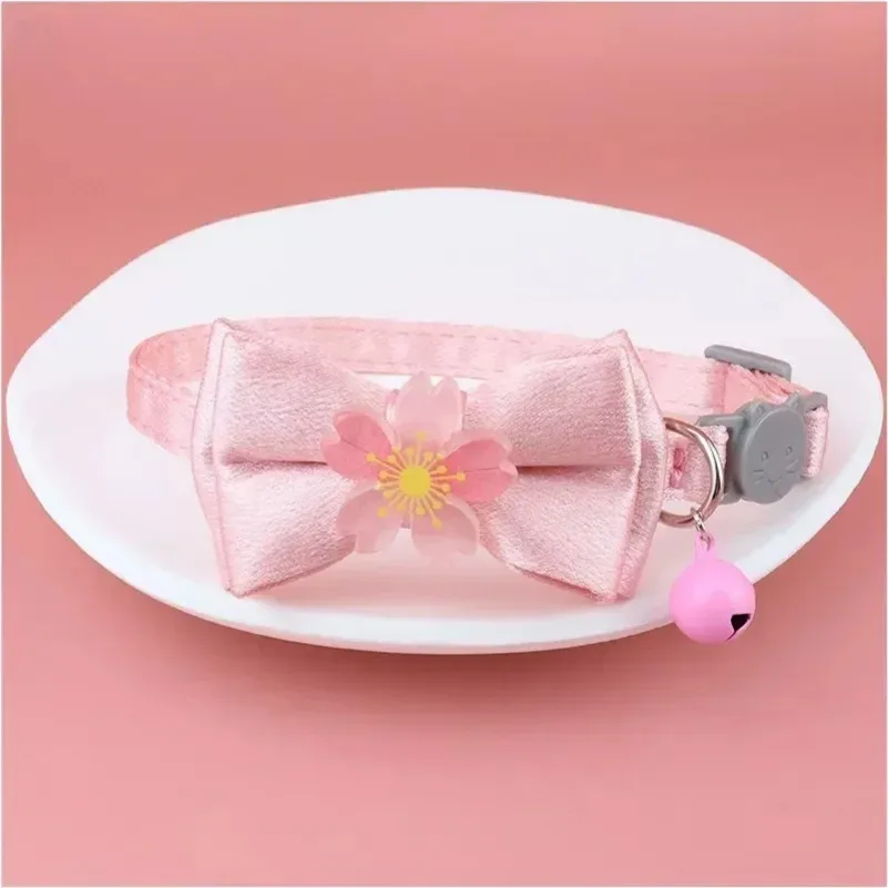 Pink Lace Bow Hanging Bead Pet Collar for Cats & Dogs with Bell Stylish Cat & Dog Accessory