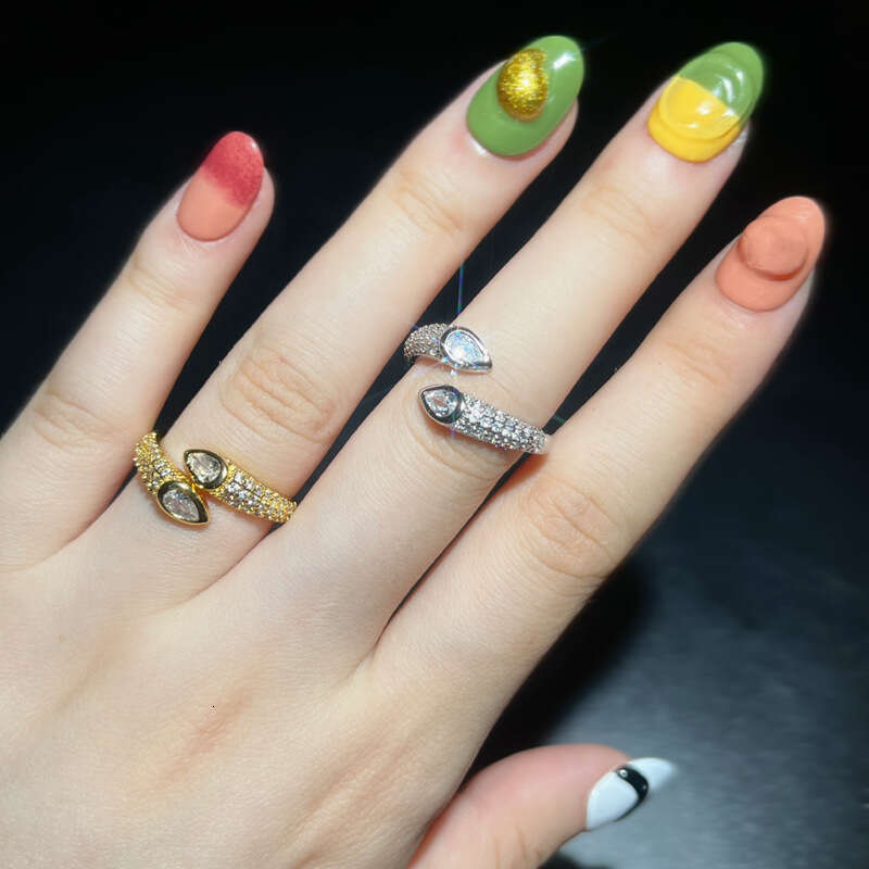 Hip Hop Women's Open Inlaid with Zircon Gold and Silver Color Ring Jewelry