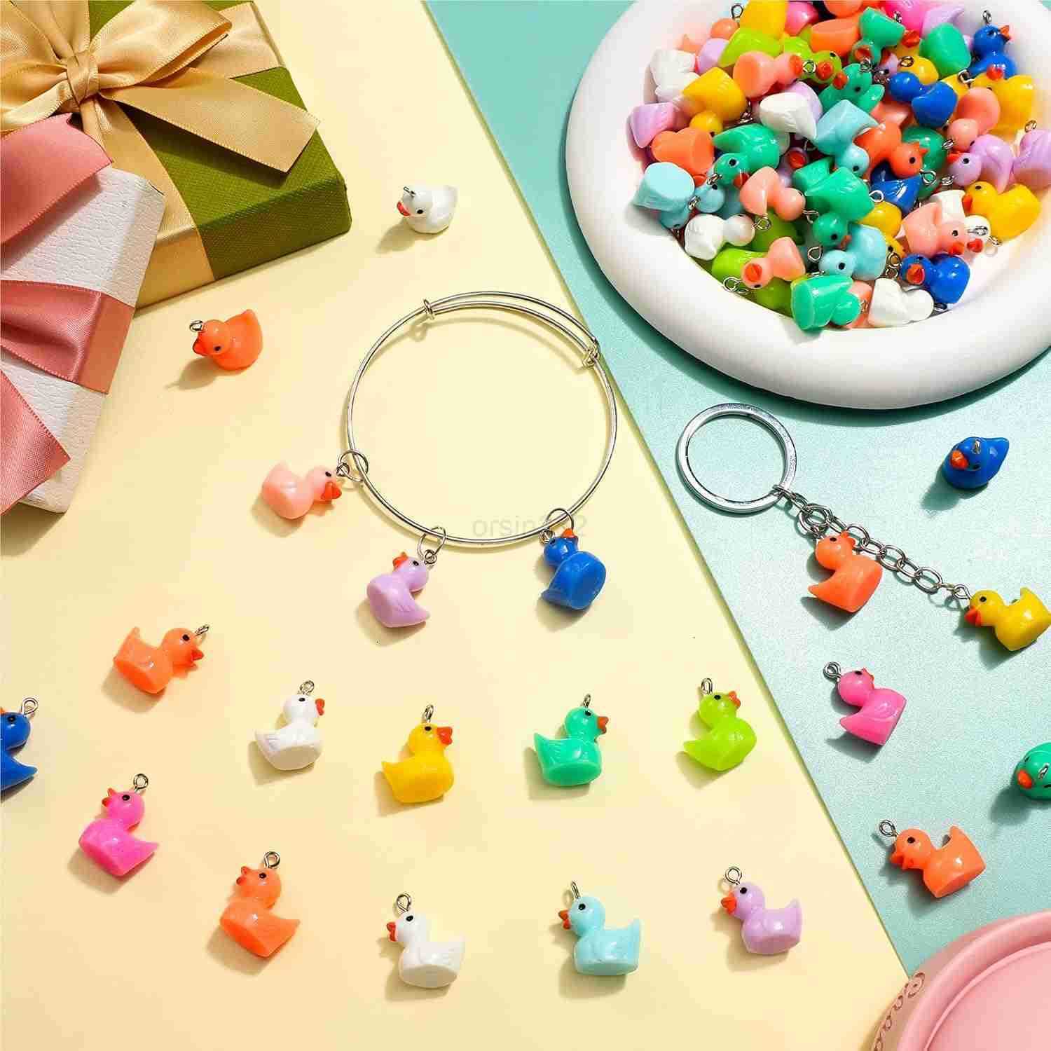 10 Colors Resin Duck Charms Pendants Mini Resin Duck DIY Pendants with Screw Eye Pin Jewelry Craft Supplies for Charm DIY Making Earring Necklace Keyc
