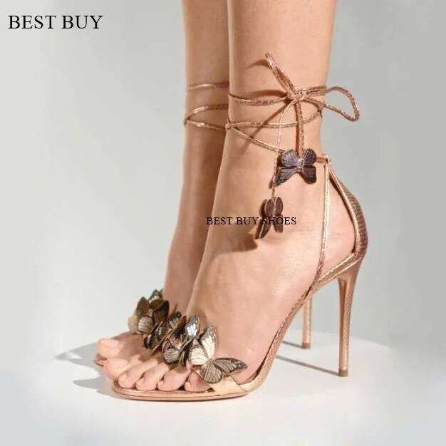 Big Suze 35-42 Summer Fashion Narrow Band Butterfly Open Toe Sandals Women Gladiator Thin High Heels Elegant Party Wedding Shoes