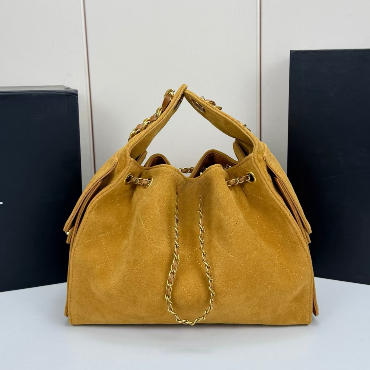 Suede Leather 25S Hobo With Chain Belt Woman Vintage Plaid Shoulder Bags Side Pockets Purses And Handbags Women Bucket String Bag Designer Tote Fashion Sling Bag 3366