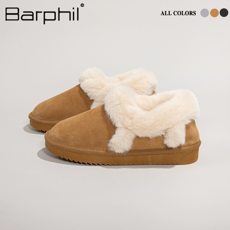Barphil Women's Cotton Shoes 2025 Autumn and Winter New Style Fleece-Lined Warm Outdoor Nubuck Leather Snow Boots Anti-Slip and Waterproof