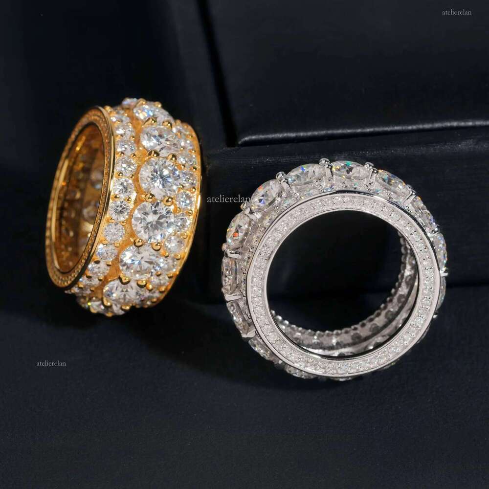Hip Hop Fashion Jewelry Gold Plated Solid Sterling Sier Dia Men Rings Iced Out Moissanite Ring