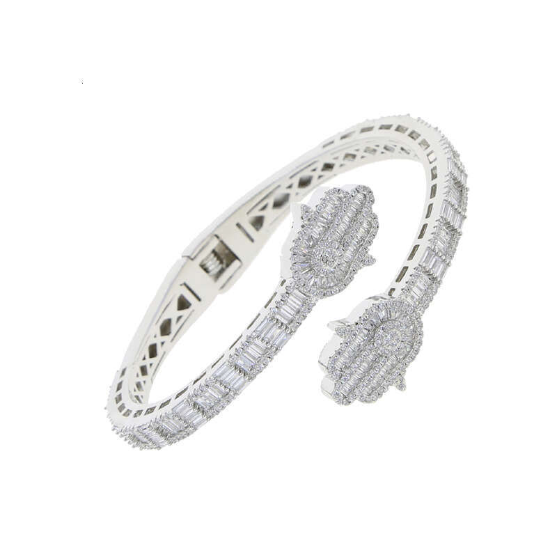 New Open Inlaid with Zircon Palm Hamsa Shape Unisex Hip Hop Bracelet Jewelry