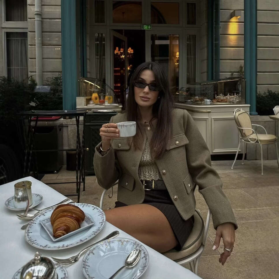 DHEssentials 2025 Small Chanel Style Fashion Button Decor Short Blazer for Women
