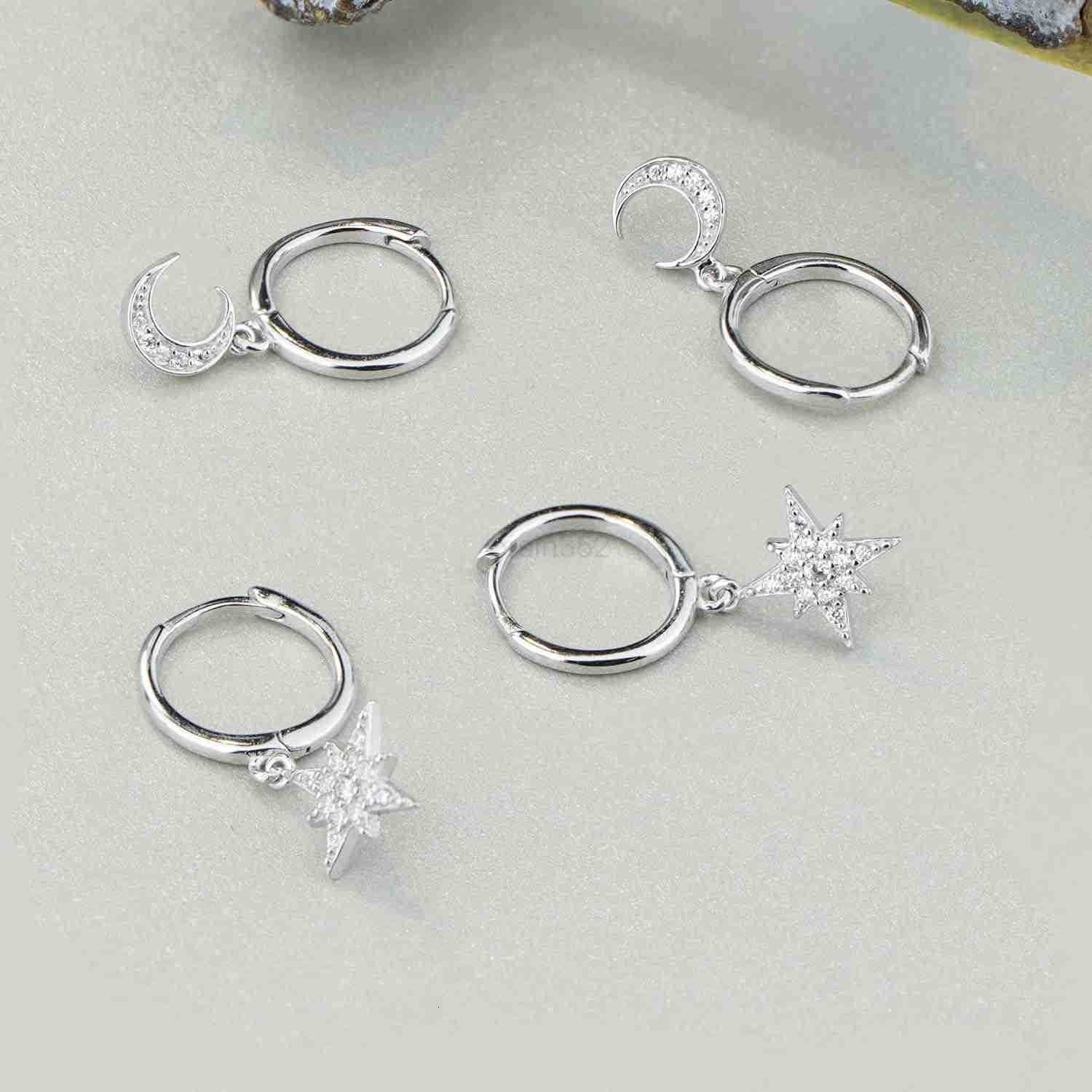 925 Sterling Silver Hoop Earrings for Women 18K Gold Silver Plated Drop Dangle Hoop Earrings with Charms Cross Spike Moon Star Paperclip Link Statemen