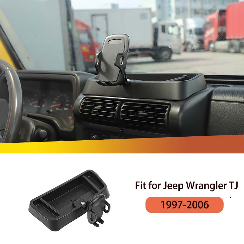 Black 360° Adjustable Mobile Phone Stand Storage Box For Jeep Wrangler TJ 1997-2006 Interior Decoration Accessories