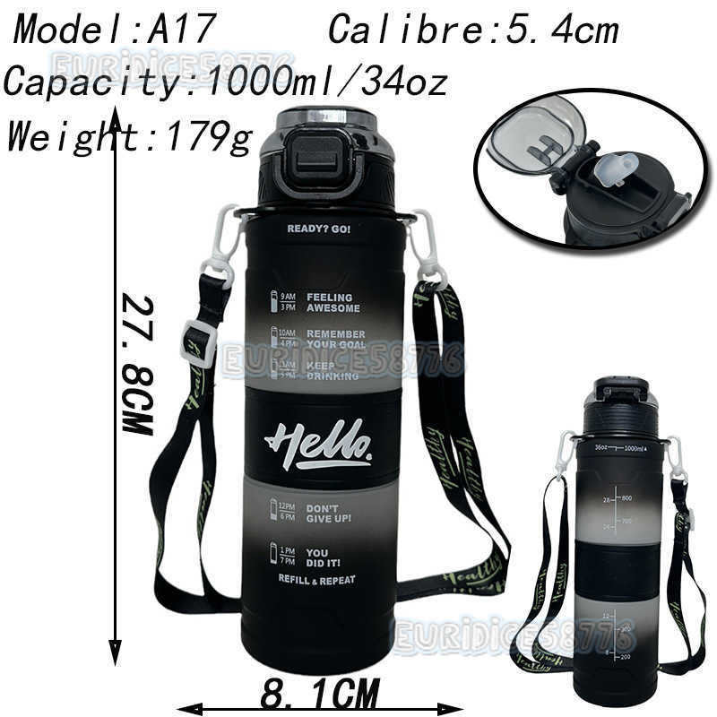 New Gradient Color Space Cup Straw Portable Strap Plastic Water Bottle Outdoor Fitness Sports Water Bottle H250911