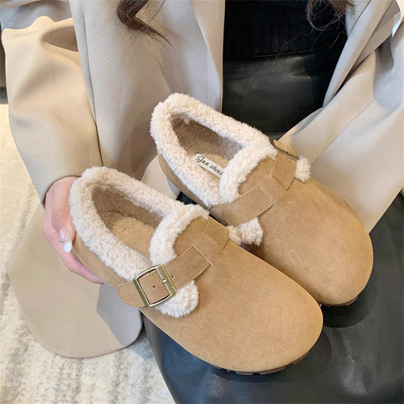 hot free shipping designer shoes Autumn and winter new style with plush thick sole cotton mop women's versatile retro fashion casual shoes khaki 