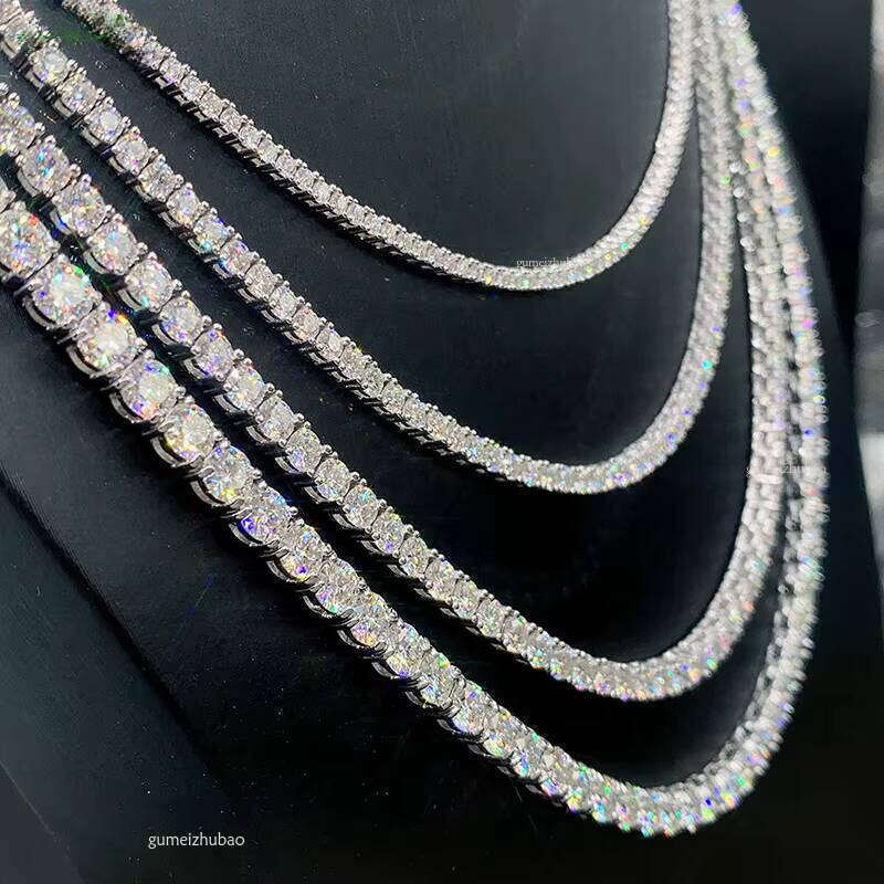Ice Out Round Tennis Chain Sterling Sier Silicon Stone Necklace Fine Jewelry