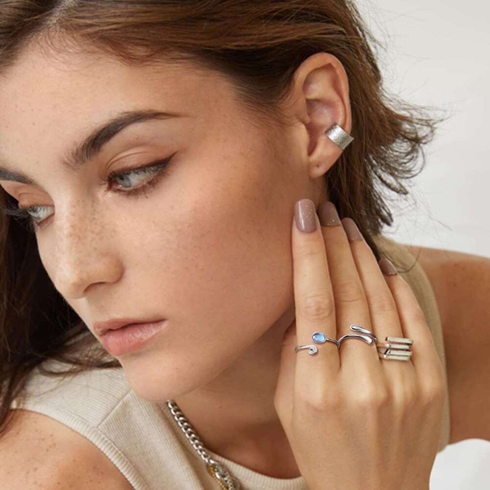 Sterling Sier Open Toe Rings for Adjustable Turquoise Moonstone Band Tail Ring Women Beach Foot Jewelry Set