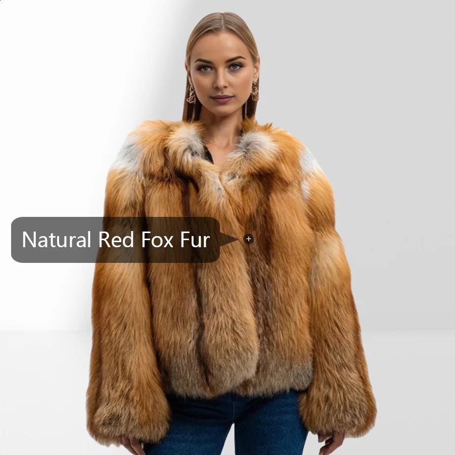 Red Fox Fur Coat With Round Collar Short Real Fur Coat For Women Cropped Fur Jacket High Quality Genuine Leather Fur Jackets 250910