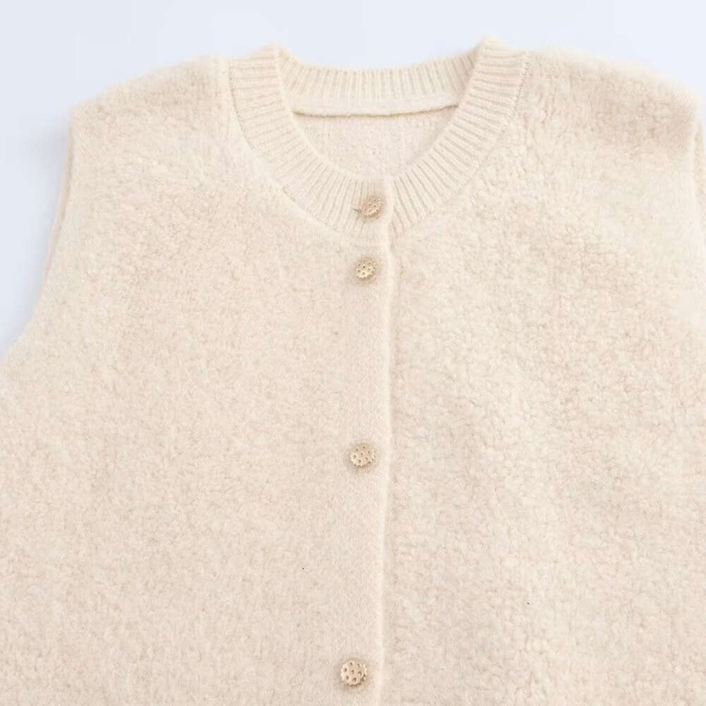 DHEssentials 2025 Autumn New French Simple Towel Chanel Style Round Neck Sleeveless Knitted Vest