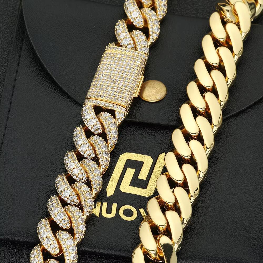 Hip Hop Jewelry for Men 15mm 3 Row Iced Out Diamond Cuban Chain Necklace White Gold Plated Miami Cuban Link Chain