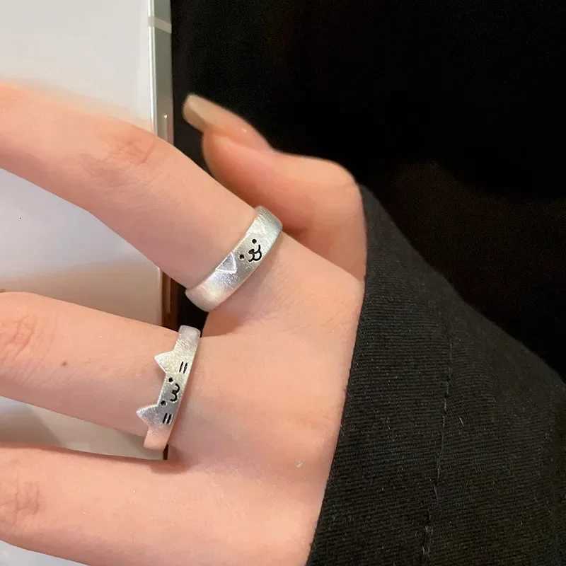 2pcs Cute Animal Dog Cat Rings for Women Men Simple Design Adjustable Cartoon Couple Rings Lovers Girlfriend Wedding Jewelry W250911