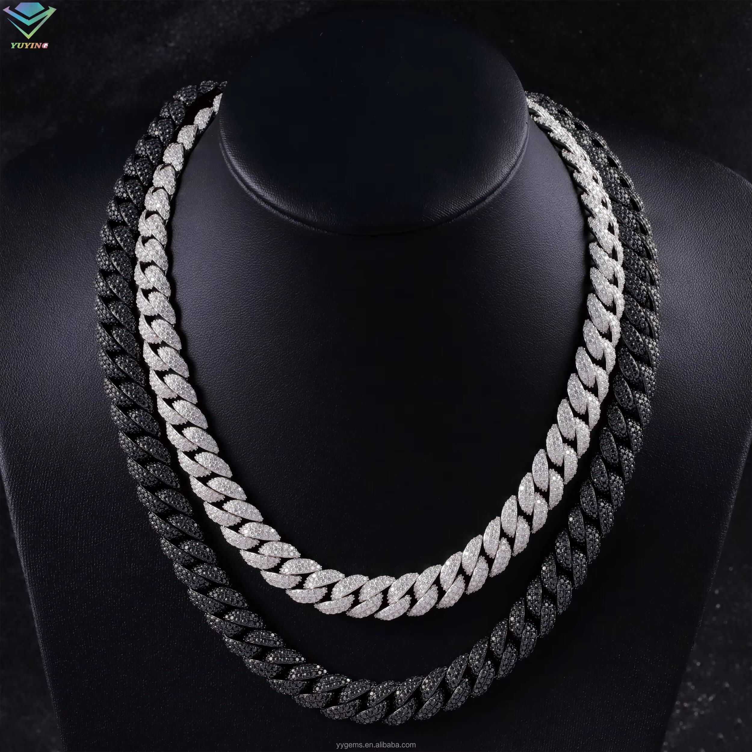 VVS Moissanite Black Plated Iced Out Chain Jewelry 9mm 13mm S925 Silver Black Diamond Cuban Link Chain Hip Hop Fashion Jewelry