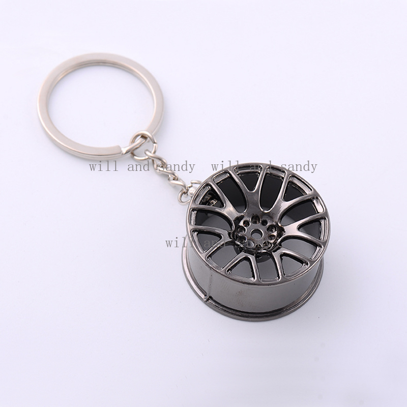 WHOLESALE Metal Wheel Hub Key Rings Charm Auto Sports Car KeyChain Pendant Silver Gold Fashion Jewelry Gift Bag Hanging