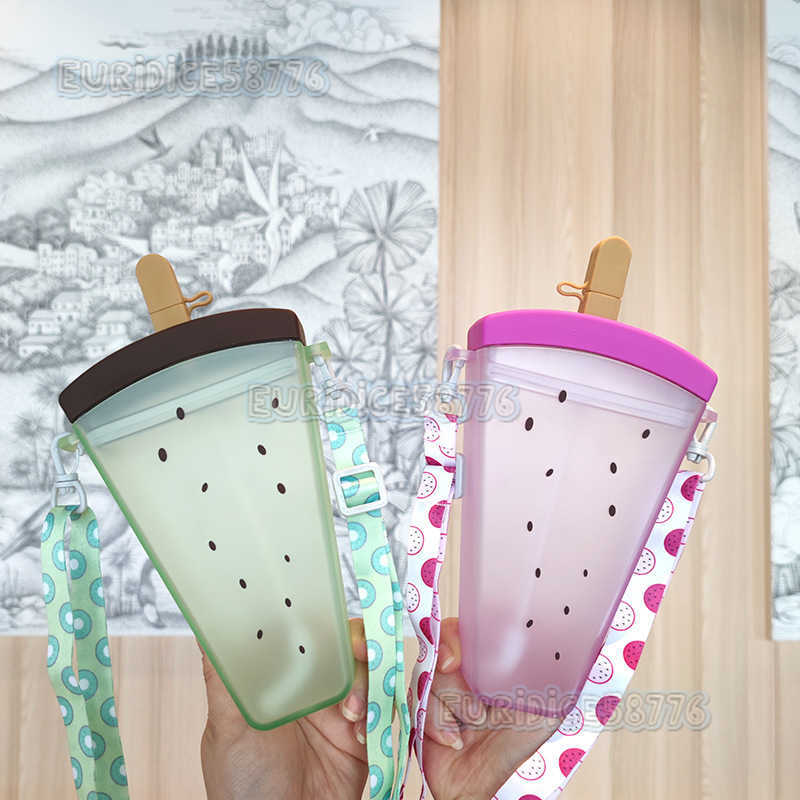 Watermelon Straw As Plastic Water Cup Portable Strap Cold Water Cup Water Bottle H250911
