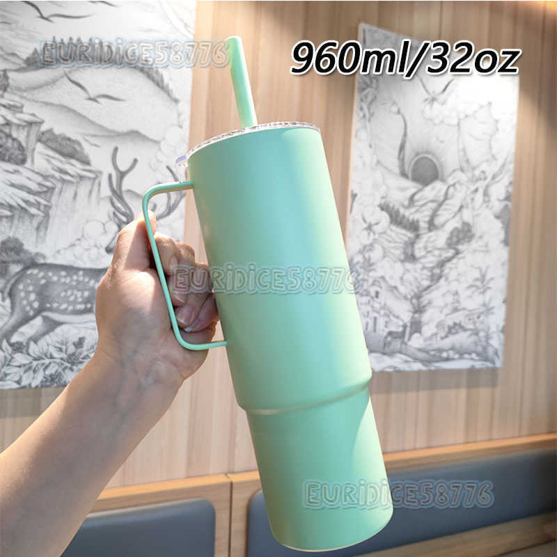 Handle Ice Cup 304 Stainless Steel Large Capacity Insulated Cup Outdoor Car Cup with Straw H250911