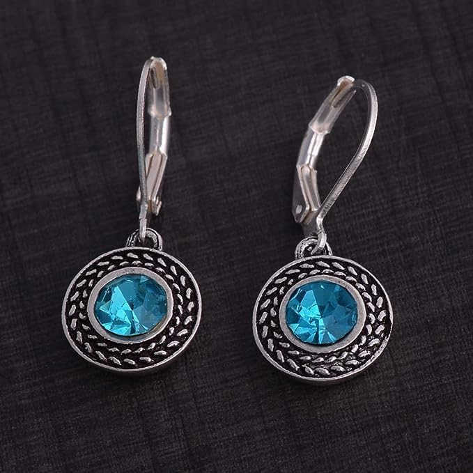Handmade Crystal Leverback Earrings for Women 925 Sterling Silver Dangle Earring with Charm Pierced Lightweight Dangling Bohemian Small Hoop EarringW2