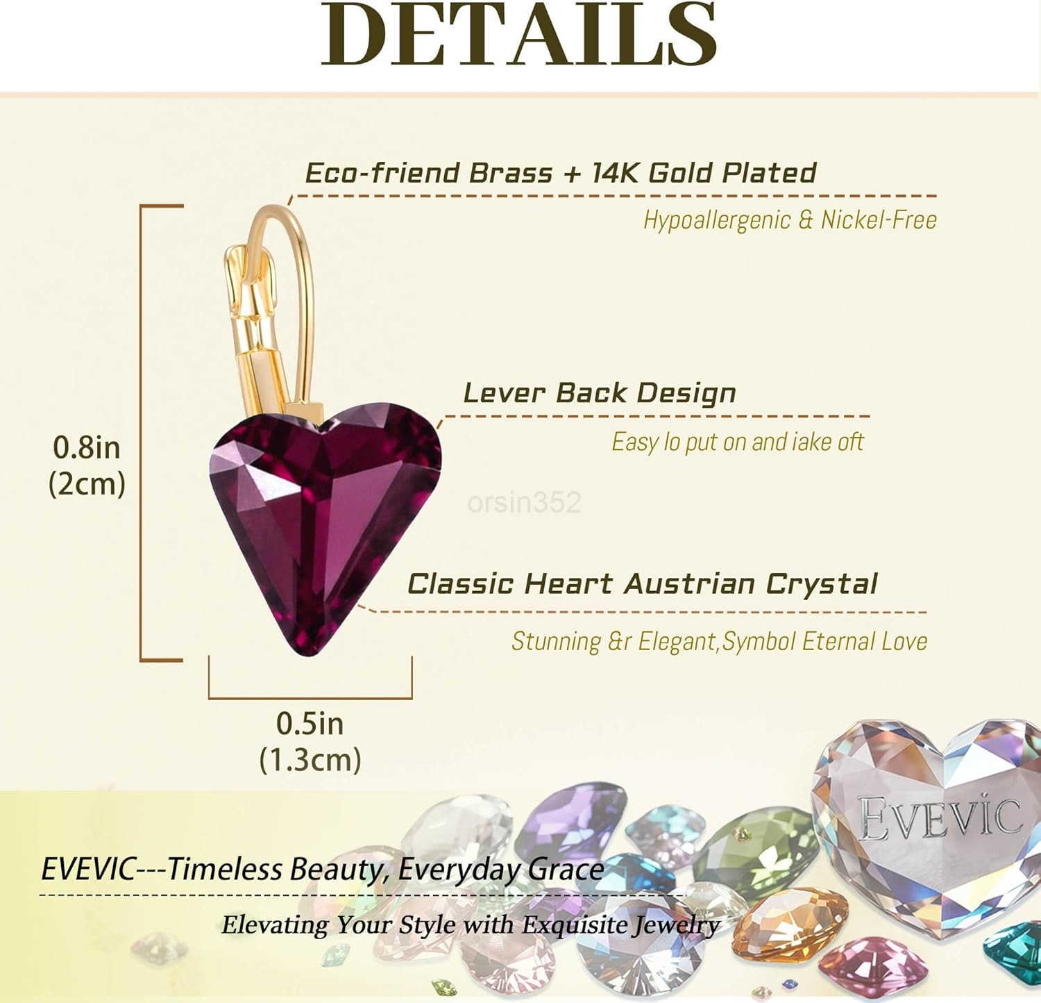 Austrian Crystal Heart Drop Leverback Earrings for Women 14K Rose Gold Plated Hypoallergenic Jewelry GiftsW250911