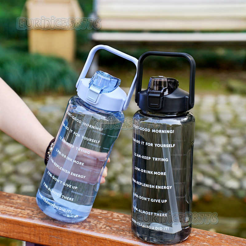 Large Capacity Sports Water Bottle Ton Cup Transparent 2l Straw Cold Water Bottle Outdoor Space Cup Graduated Plastic Water Cup H250911