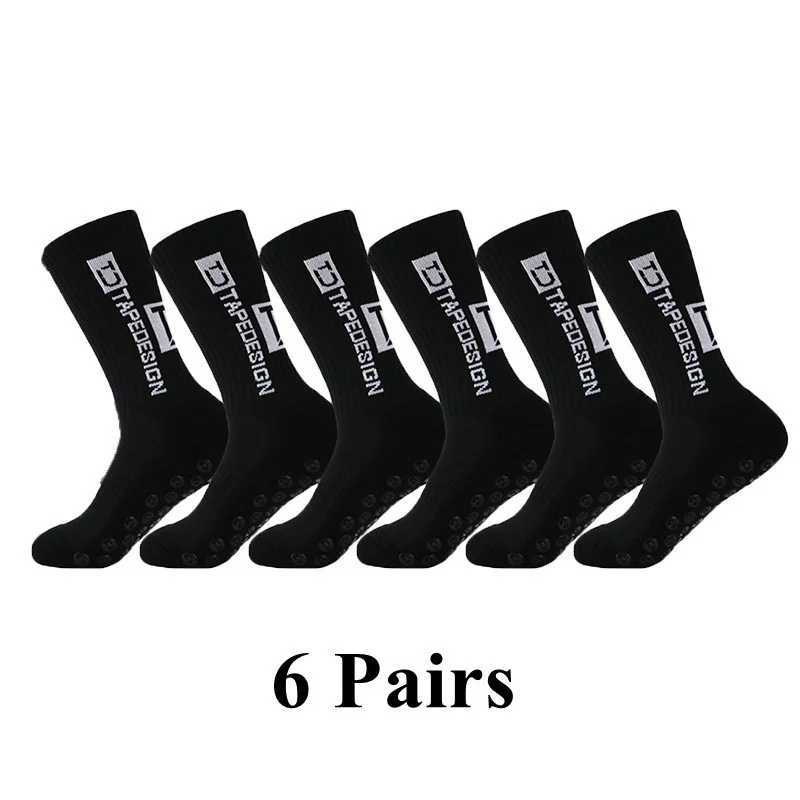 ANTI Socks New Mid 6PairsLot SLIP Tapedesign Calf Football 2023 NonSlip Soccer Sport Cycling Sports Mens Sock EU384 D250911