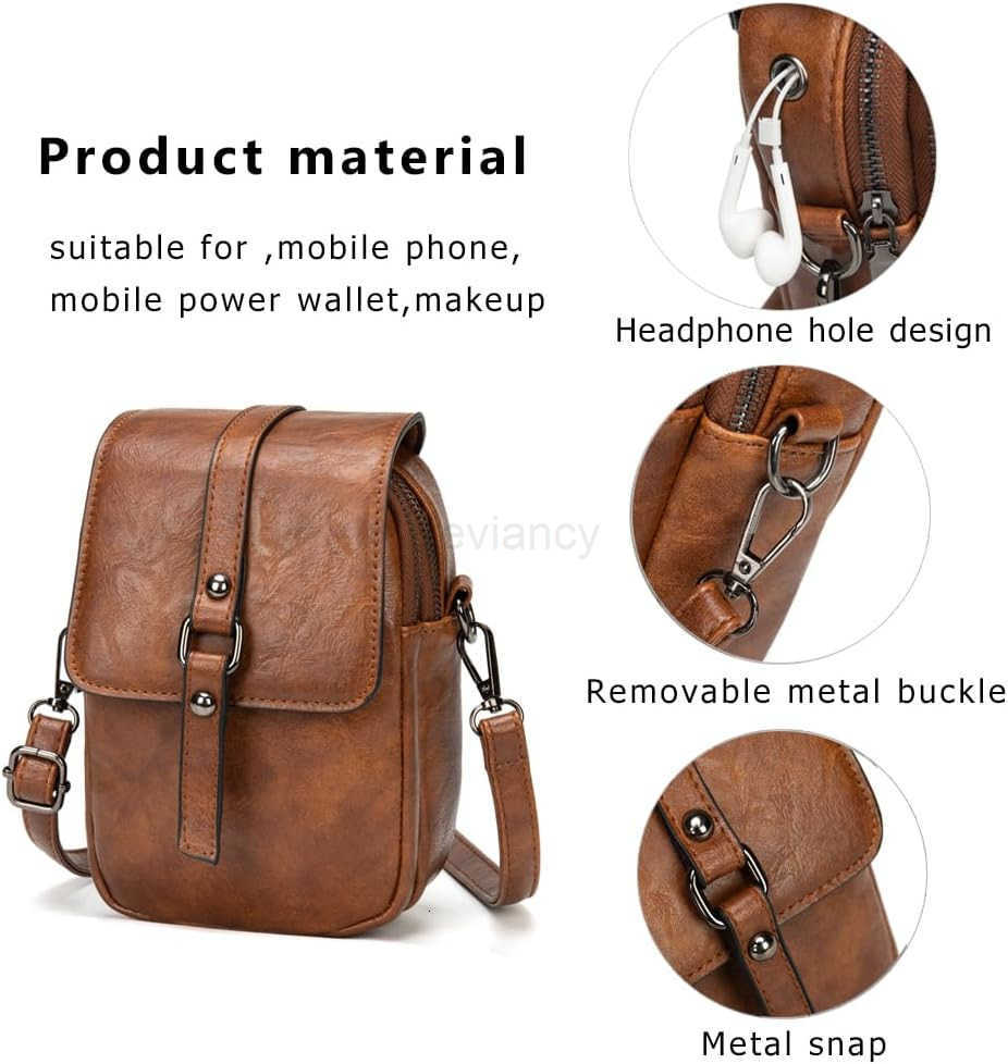 Vintage Crossbody Phone Bag for Women Small PU Leather Shoulder Purse and Handbag with TasselRivet DecorationW250911