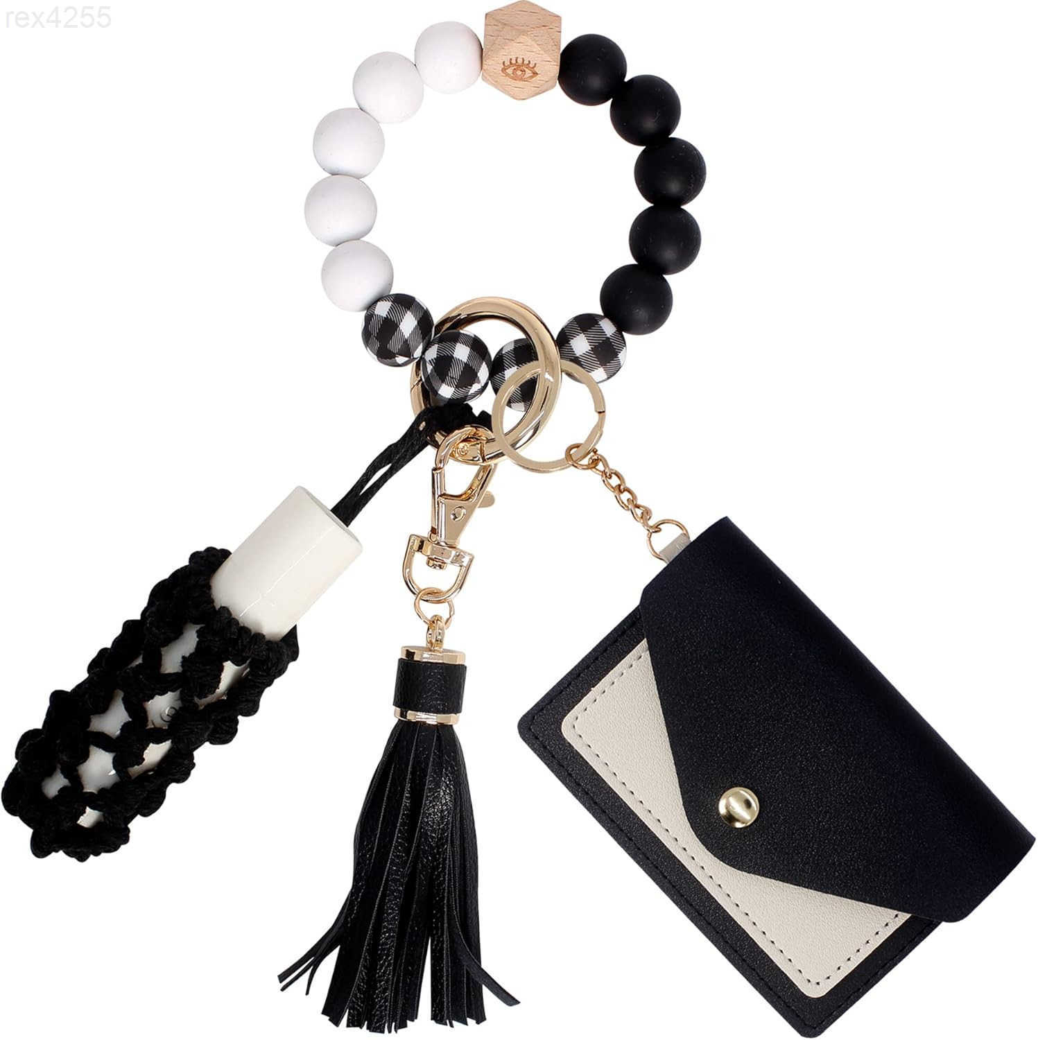 Key Ring Bracelets Wristlet Keychain Wallet with Net Chapstick Holder for WomenW250911