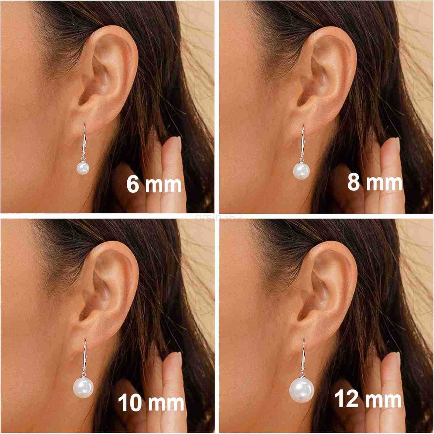 Sterling Silver Simulated Shell Pearl Earrings Leverback Dangle StudsW250911