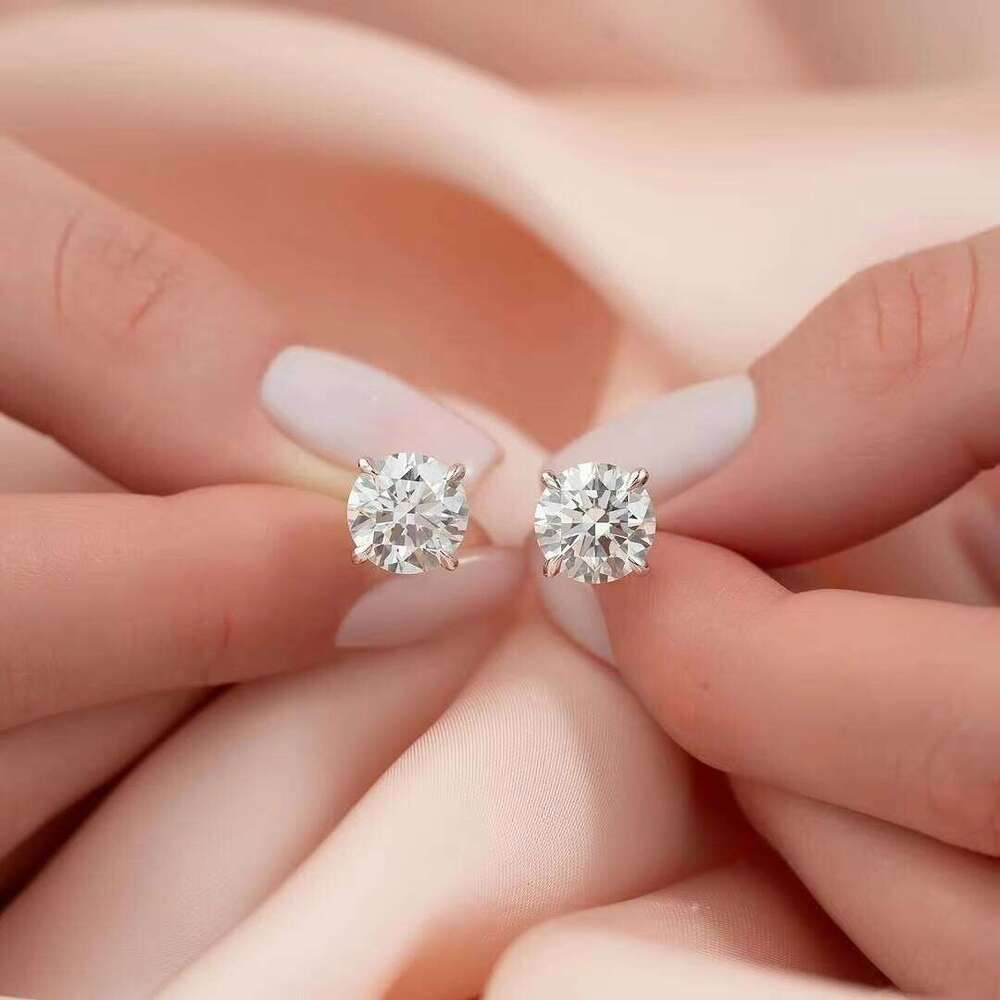 Hot Selling Screw Back VVS Earrings 14k White Gold 5mm 6.5mm 8mm Solitaire Stud Moissanite Earring