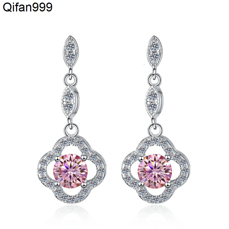 Fine Jewel Flower Shape S925 Silver Design GRA Test Drill Pen 1205Ct Blue Pink Color Moissanite Pendants Earrings