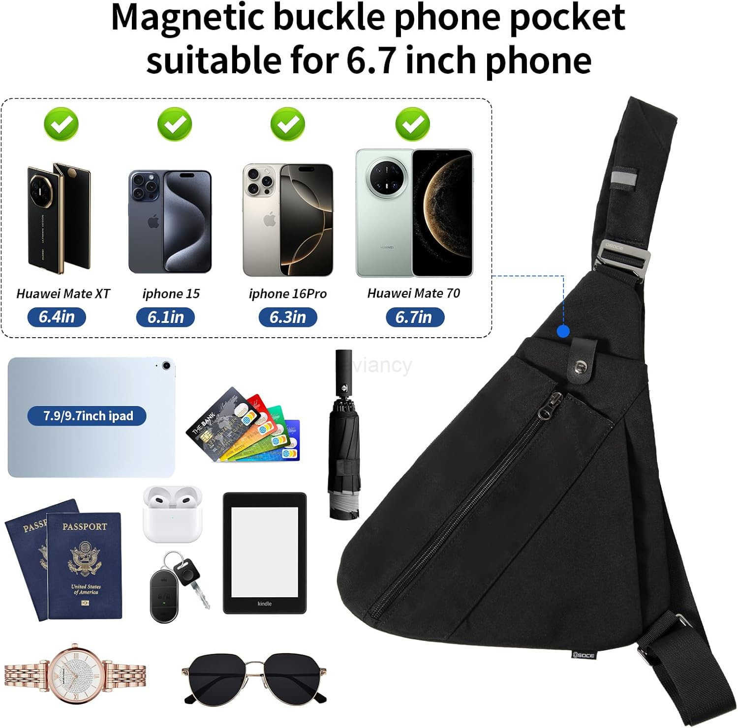 Sling Bag for MenRFID Crossbody Hiking Backpack Chest Shoulder Tactical Bag with Water Bottle Bag for TravelW250911