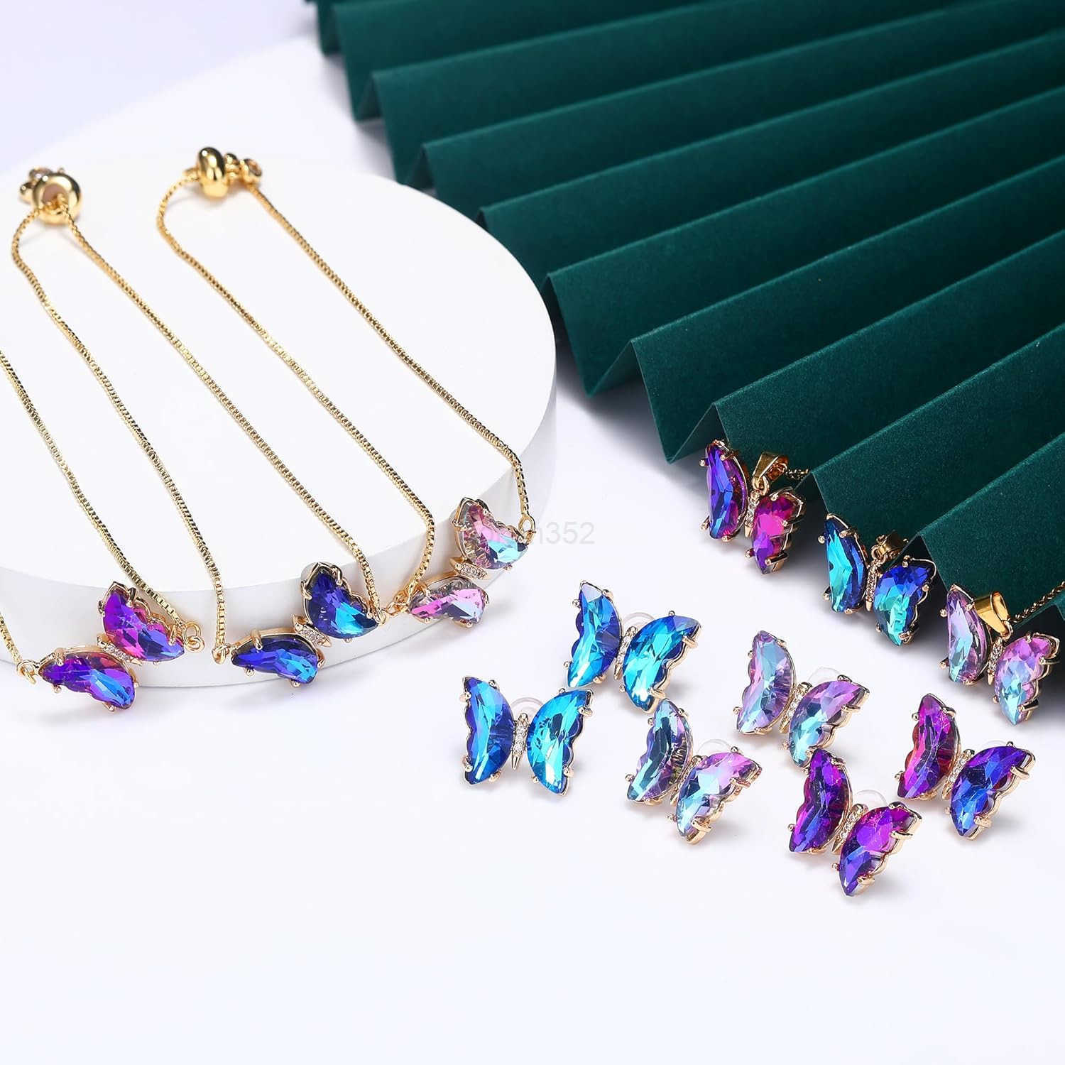 Butterfly Crystal Jewelry Set with Butterfly Necklace Stud Earrings Bolo Adjustable Ring for Women Trendy Iridescent Y2K Dainty Butterfly JeweW250911