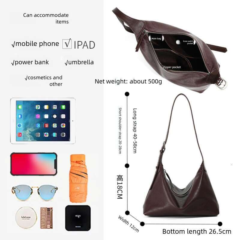 Luxury bag Top Layer Vegetable Tanned High End Single Shoulder Dumpling Commuter Versatile Large Capacity Genuine Leather Hobo Underarm Bag