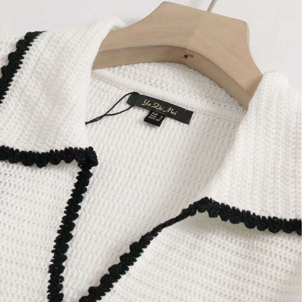 DHEssentials Spring New Women's Small Fragrance Style Elegant Fashion Polo Collar Crochet Short Sleeve Knitted Shirt 05731683712