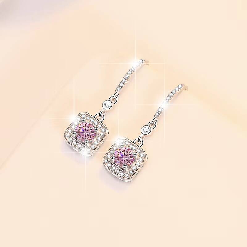 Fine Jewelry S925 Silver New Design GRA Test Drill Pen 1CT2 Blue Pink Colored Moissanite Dangle Pendant Earrings