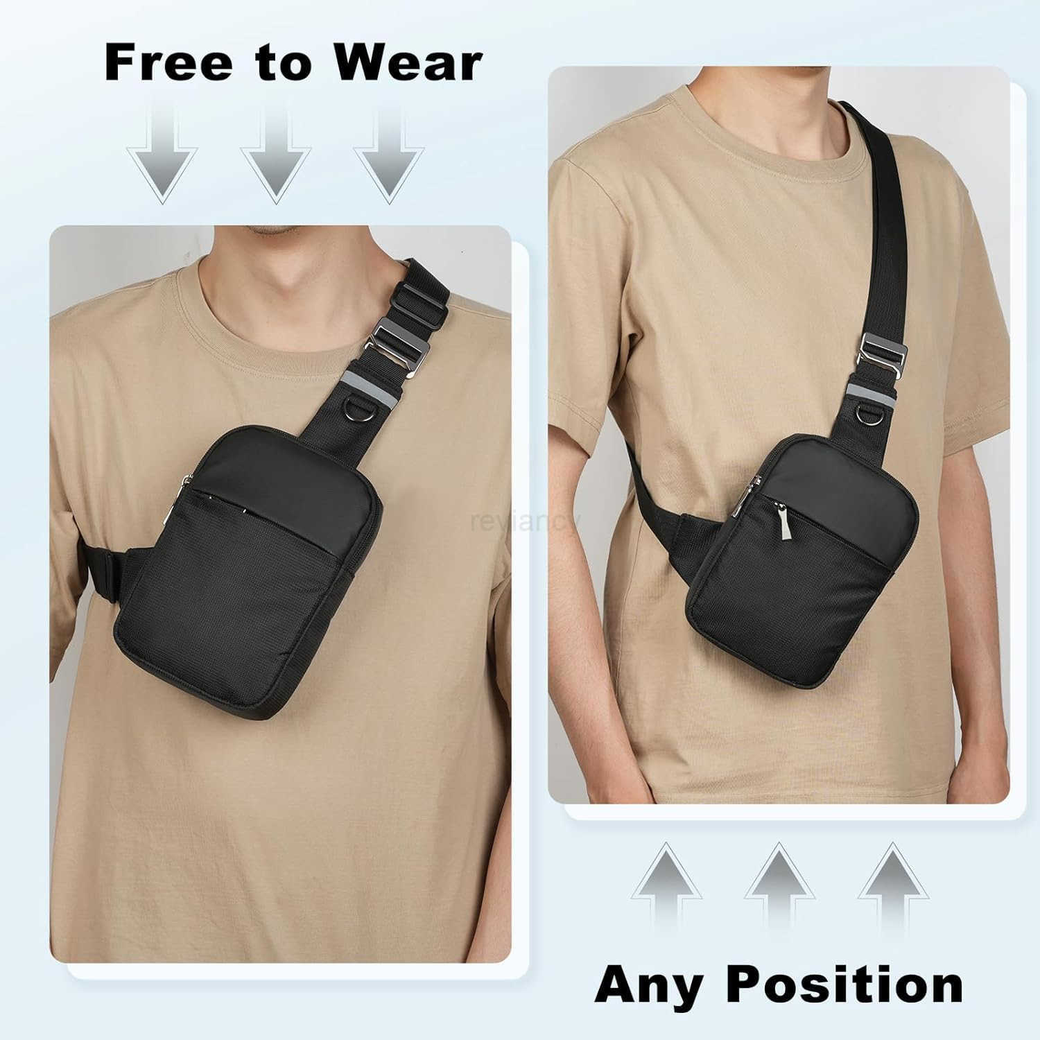 Mini Sling Bag for Women Men Crossbody Bags Chest Bag Dual Pocket RFID Cell Phone Purse Travel Running WalkingW250911
