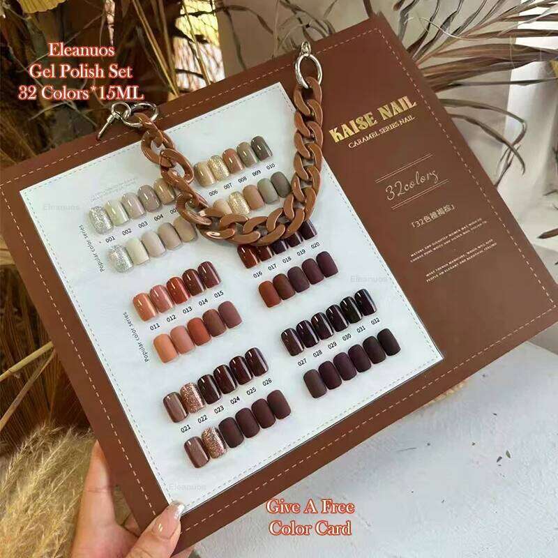 Eleanuos Autumn Polishing 32Pcs Mixed Clearcoat Dark Brown Semi Permanent UV LED Nail Primer Finish Gel Salon Learning