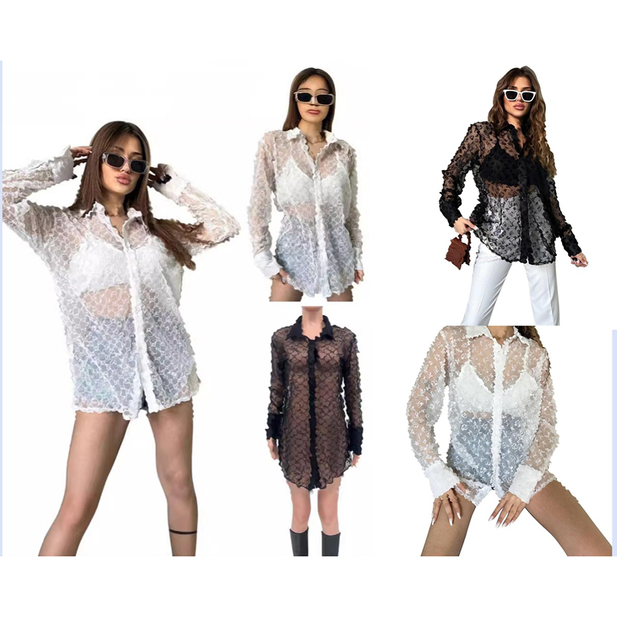 Women's Designer Shirt New Arrivals Casual Fashion Sheer Jacket Mesh Shirt Two-Tone All-Over Print Lightweight Jacket Letter Print Top Size S-XXL