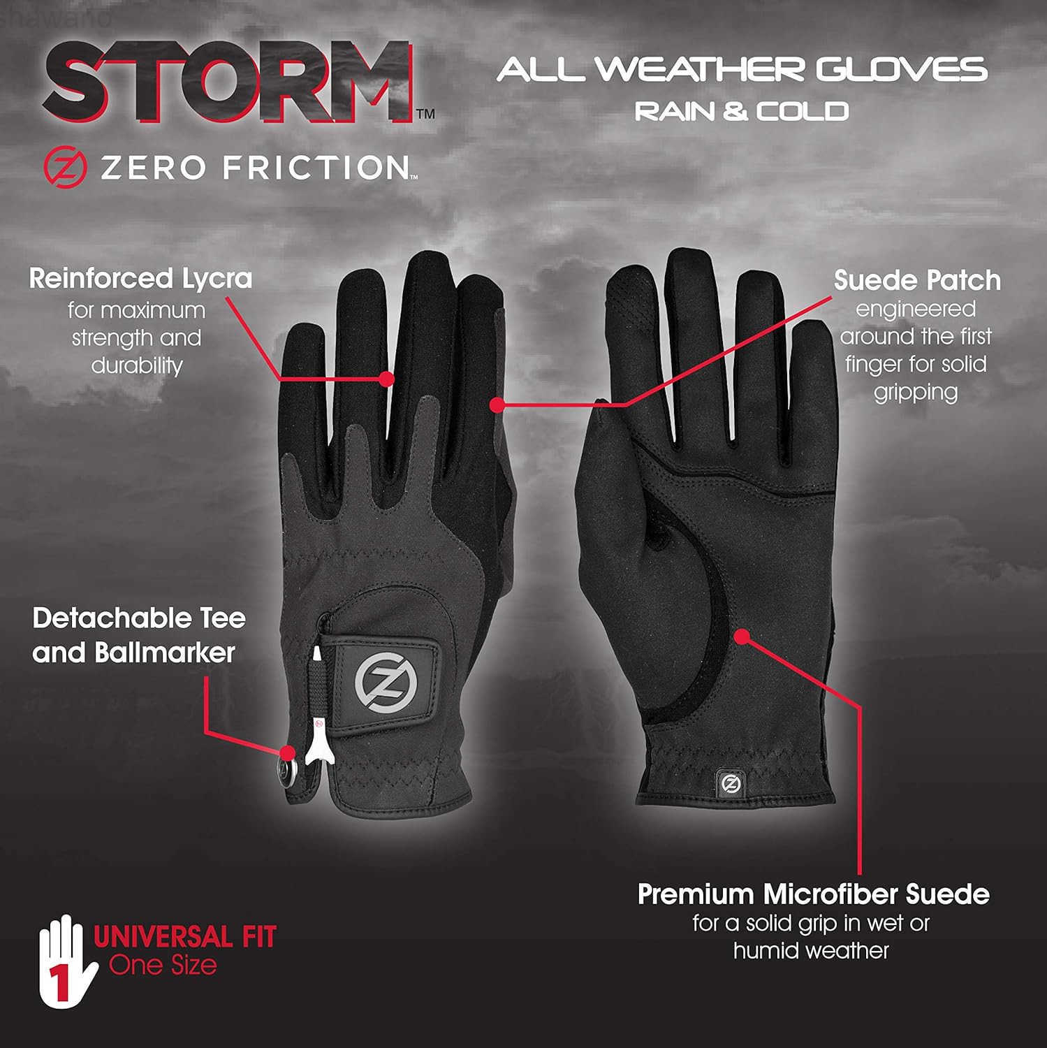 Zero Friction Mens Storm All Weather Golf GlovesW250911