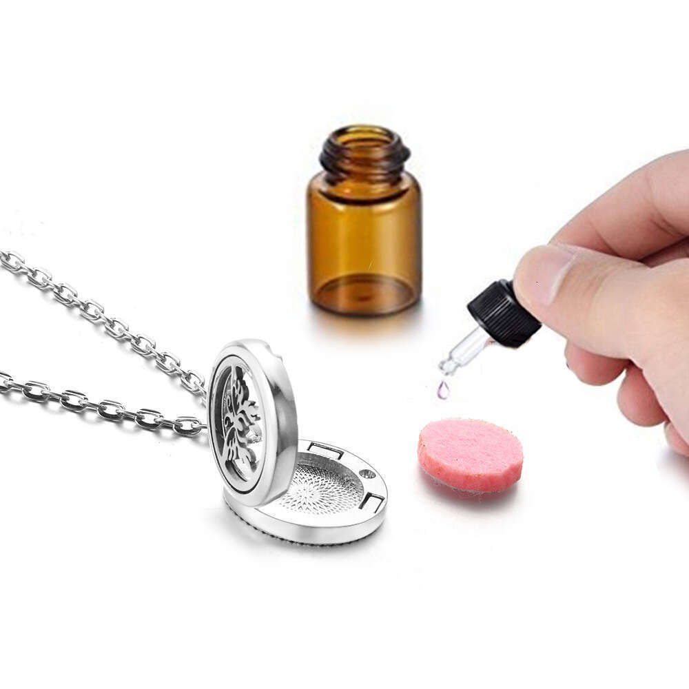 Fashion Tree of Life Aromatherapy Essential Oil Necklace Stainless Steel Diffuser Perfume Pendant Small Box Jewelry Gift
