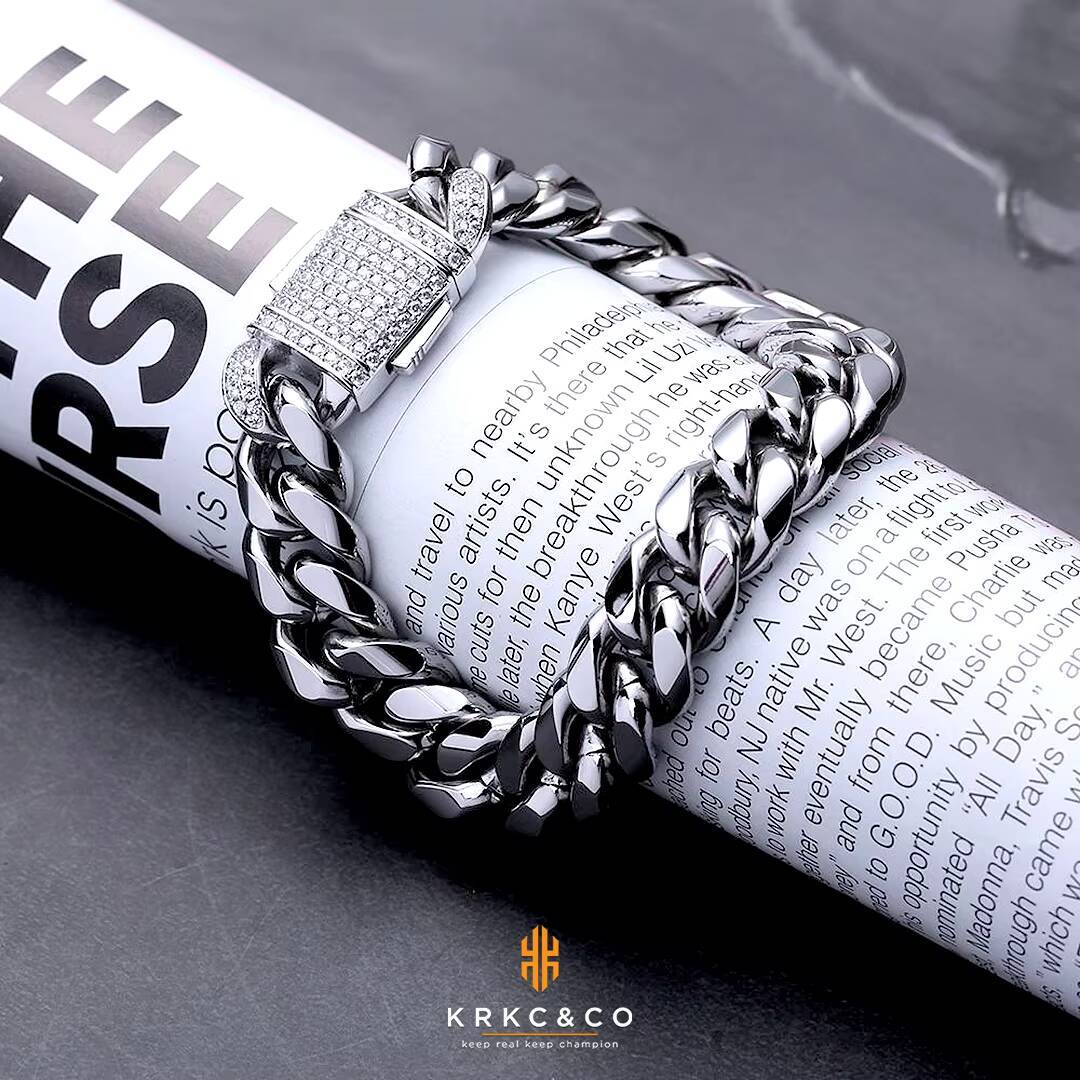 12mm Bling CZ Diamond Buckle Bracelet Necklace Women Jewelry Mens Heavy 18K Gold Plated Stainless Steel Miami Cuban Link Chain