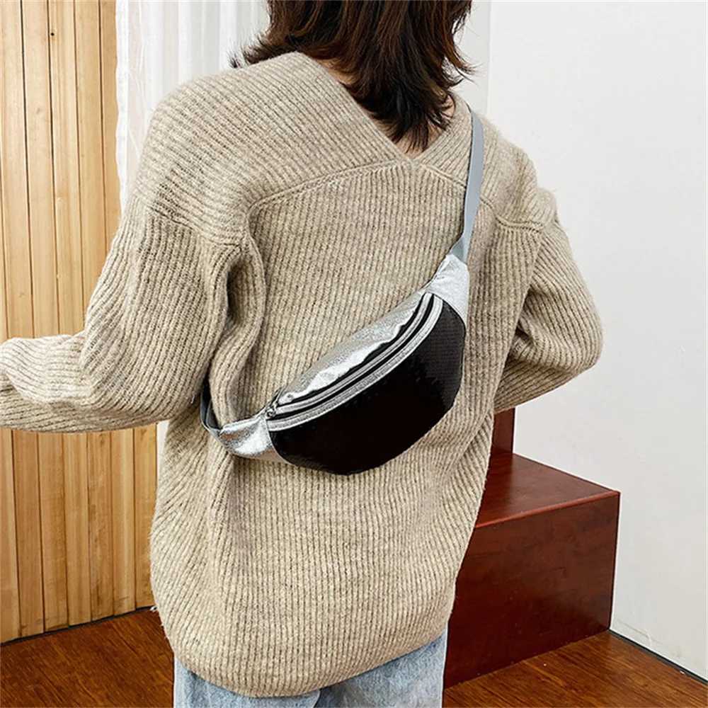 Fashion Handbag For Women Pu Leather Fabric Crossbody Belt Bag Glitter Sequin Fanny Pack Stylish Chest Pouch Single Shoulder Bag Z250911